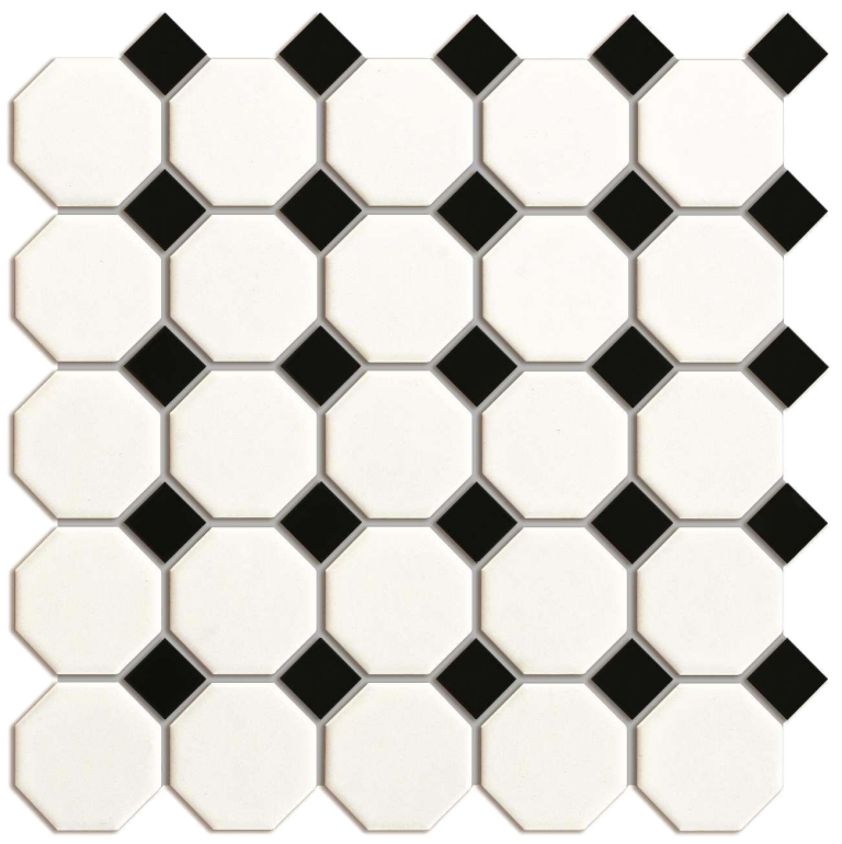 Porcelain Mosaic White Matt & Black Polished (BJ5609)